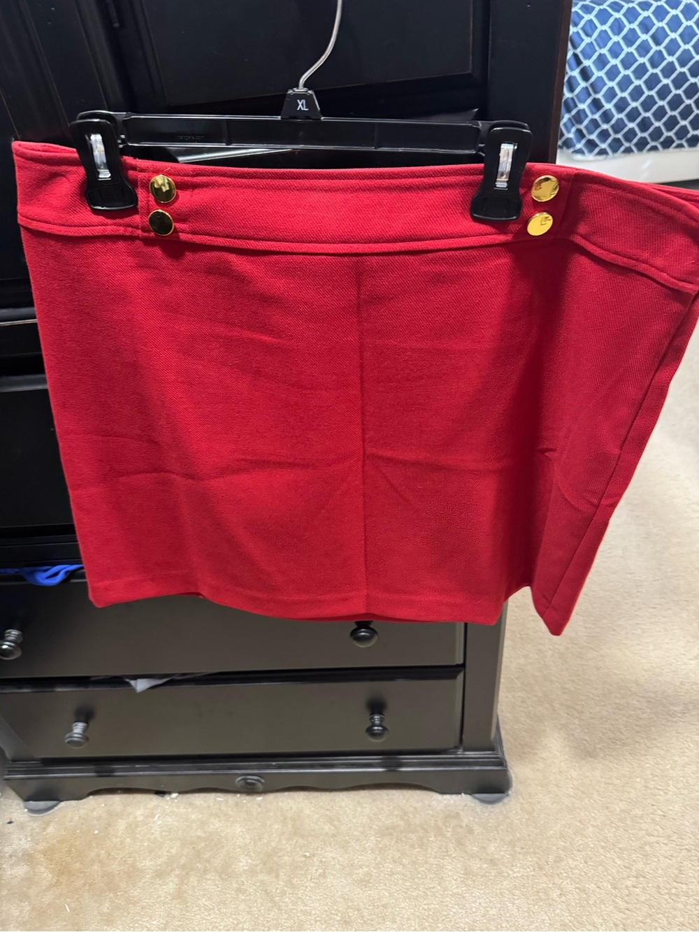 LOFT Red Mini Skirt with Gold Button Detail